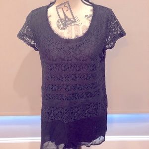 Anthropologie Meadow Rue lace overlay tee